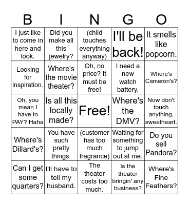 University MallPlace Bingo Card