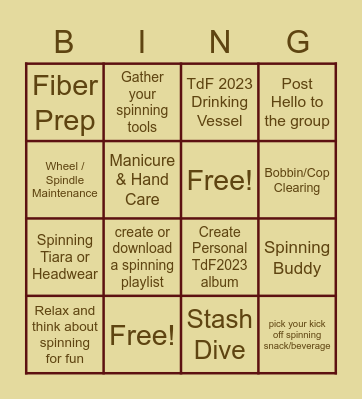 Spinners Playground TdF Prep 2023 Bingo Card