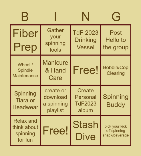 Spinners Playground TdF Prep 2023 Bingo Card