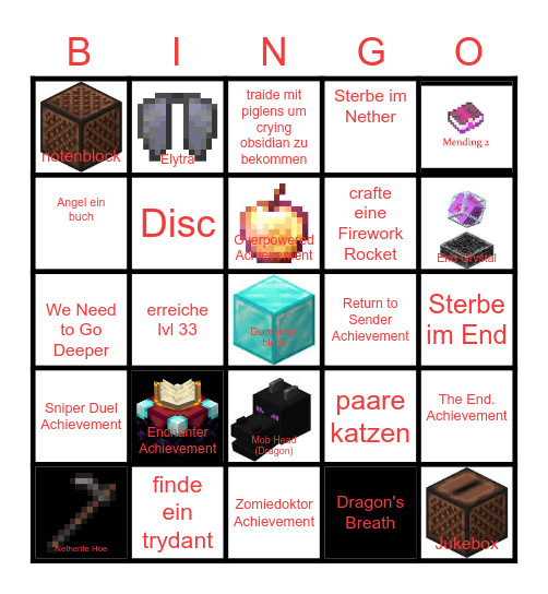 2v2v2v2 minecraft item / Achievement Bingo Card