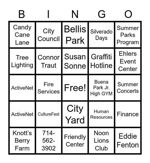 BUENA PARK BINGO Card