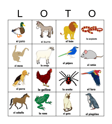 Loteria de animales Bingo Card
