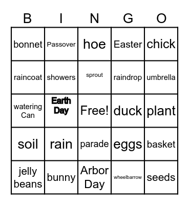 April Vocabulary Words Bingo Card