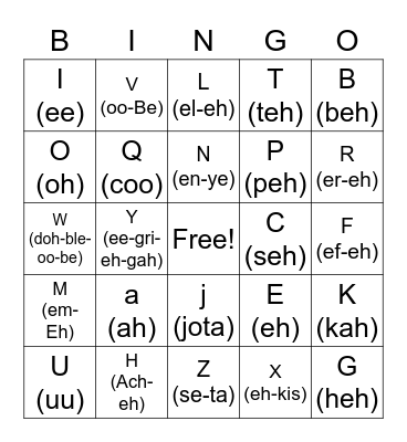 Spanish letters!!! Bingo Card