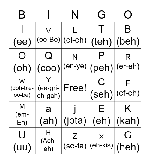 Spanish letters!!! Bingo Card