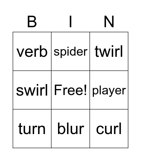 er, ir, ur Bingo Card