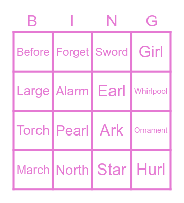 /or/, /ar/, /rl/ Bingo Card