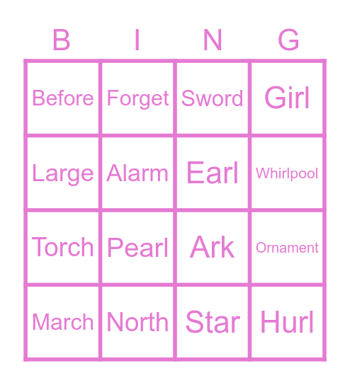 /or/, /ar/, /rl/ Bingo Card