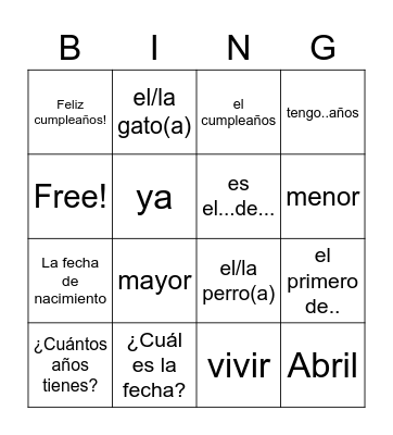 Unit 3.2 Vocabulary (everything but family) Bingo Card