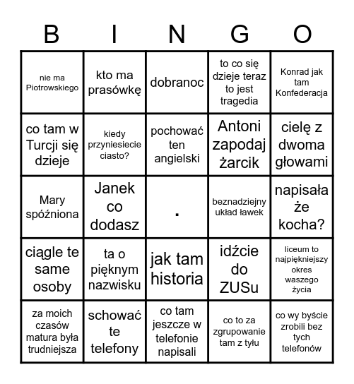 Lekcja WOSu Bingo Card