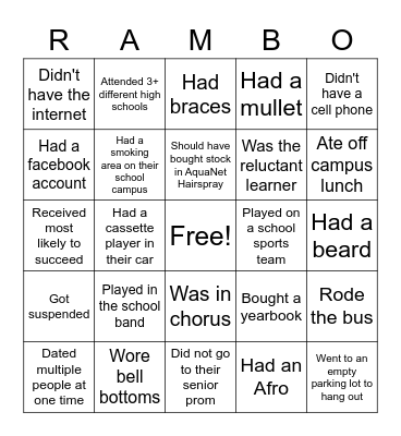 Find someone who did this in high school... Bingo Card