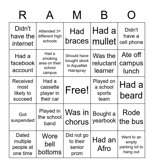 Find someone who did this in high school... Bingo Card
