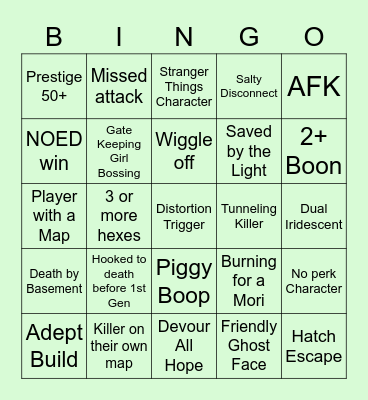 Dead By Daylight Bingo Card