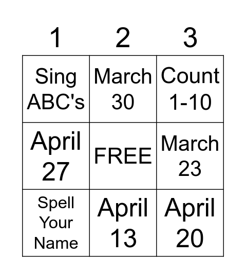 Storytime BINGO Card