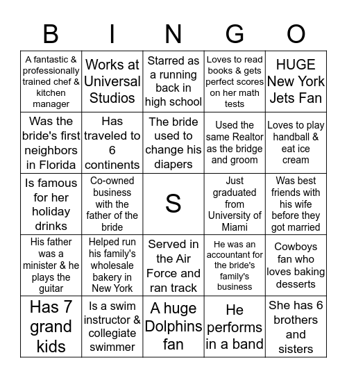 Samantha's Family Bingo Card