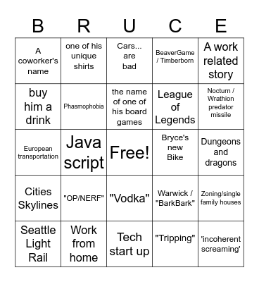 Bruce Bingo Card