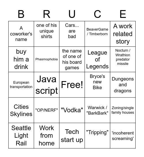 Bruce Bingo Card