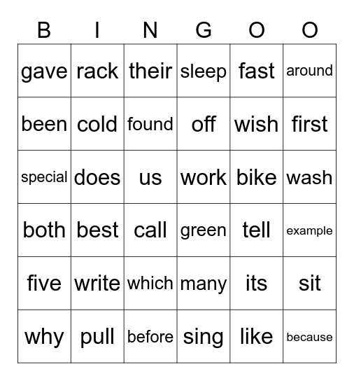 phonics bingo Card