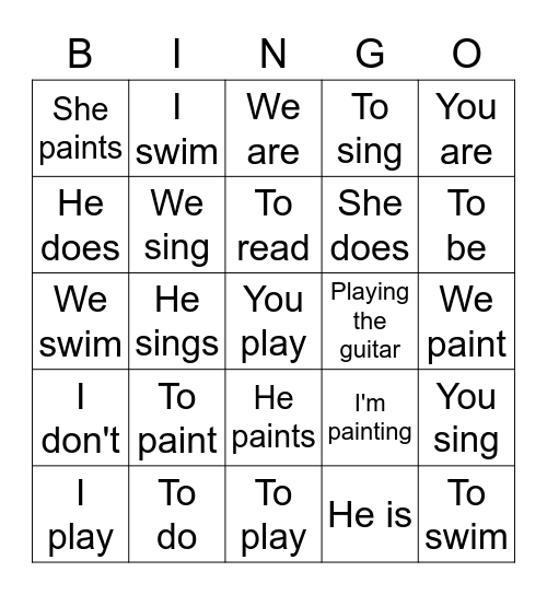 Verb bingo Card