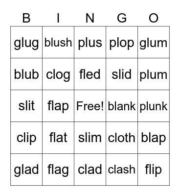L-Blends Bingo Card