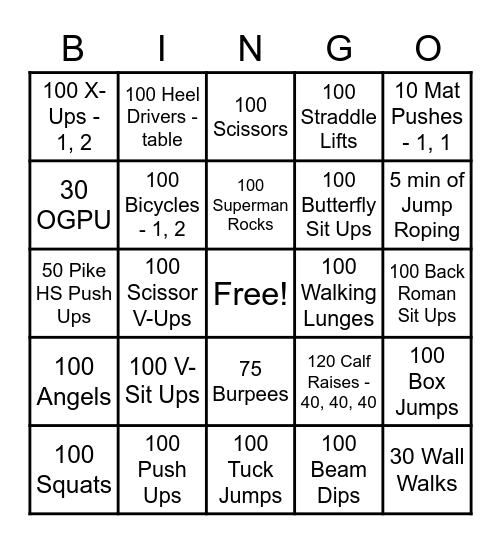 Conditioning BINGO Card