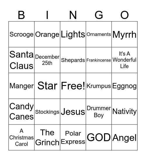 Christmas Bingo! Bingo Card