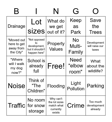 Public Hearing Concerns Bingo Card