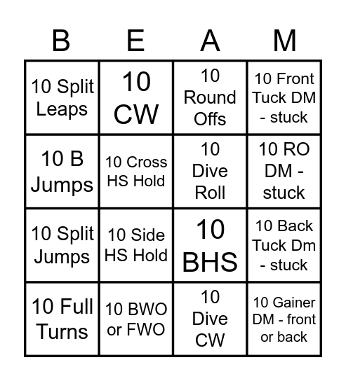 BEAM Bingo Card