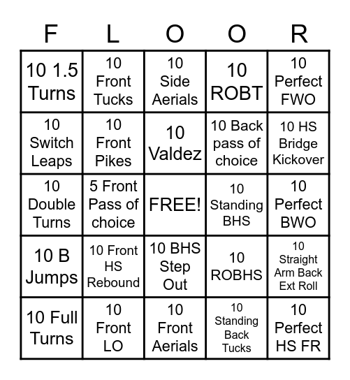 FLOOR Bingo Card