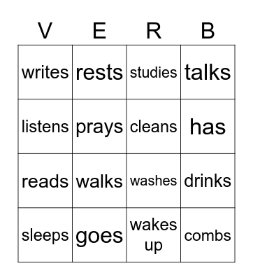 3rd Person verbs- Simple Present Bingo Card