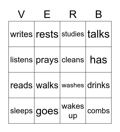 3rd Person verbs- Simple Present Bingo Card