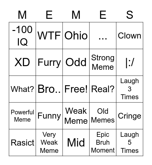 Memego Bingo Card