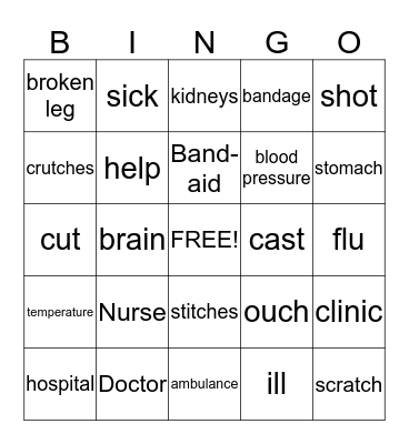 Medical Bingo Card