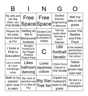 Carlos' Family Bingo Card