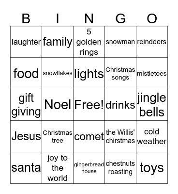 The Willis' christmas Bingo Card