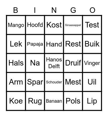Hanos Bingo Card