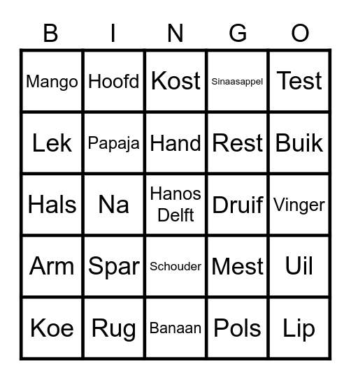 Hanos Bingo Card