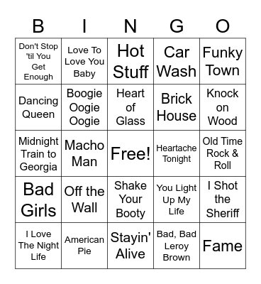BOOGIE BASH Bingo Card