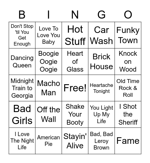 BOOGIE BASH Bingo Card