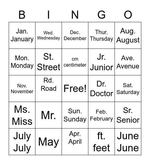 Untitled Bingo Card