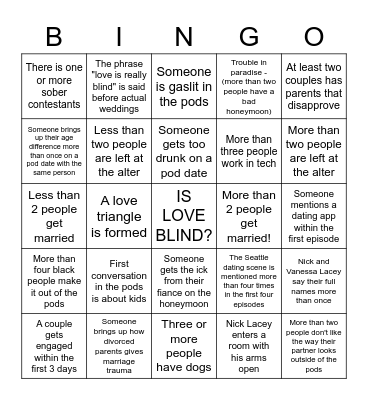 Love is Blind Season 4 Bingo Card Bingo Card