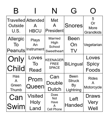 Chat N' Chew Bingo Card