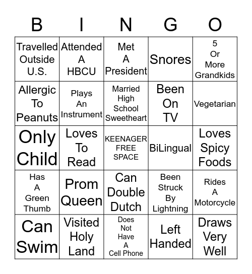 Chat N' Chew Bingo Card