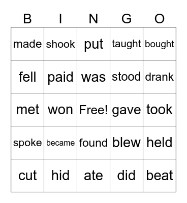 IRREGULAR VERBS Bingo Card