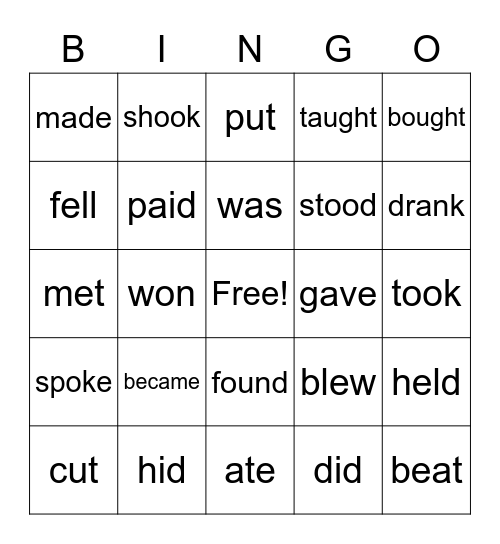 IRREGULAR VERBS Bingo Card