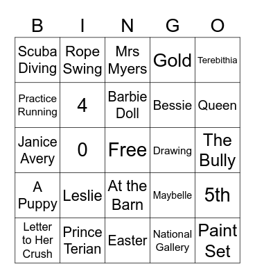 Bridge To Terabithia Bingo Card