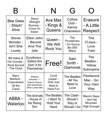 Queen' Jubilee Party Playlist Bingo Card