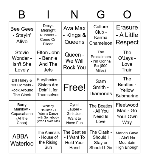 Queen' Jubilee Party Playlist Bingo Card