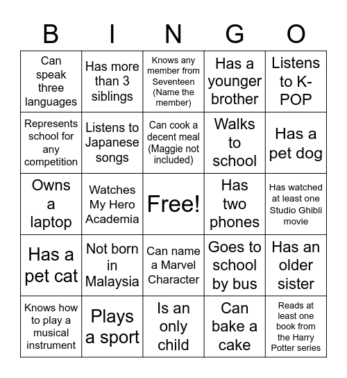 FIND ME! Bingo Card