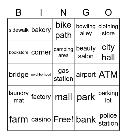 Lugares y Edificios Bingo Card